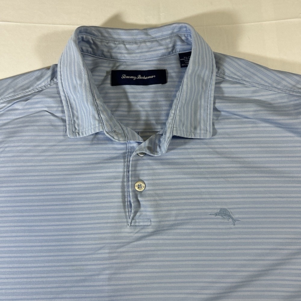 Tommy Bahama IslandZone Mens XL Polo Shirt Light Blue Heather Performance Marlin - Picture 2 of 4